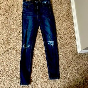 American Eagle skinny, distressed jeans, dark wash, size 0